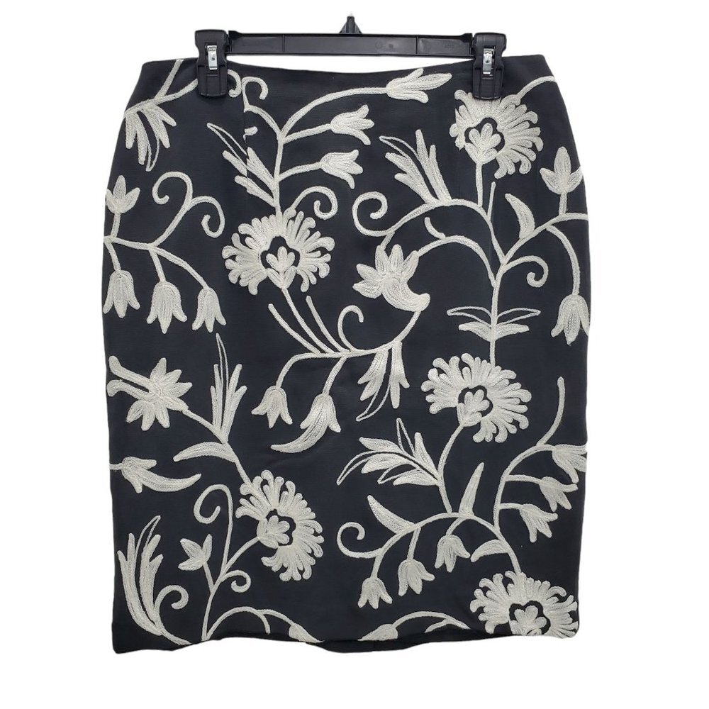 Silk Club Collection‎ Women's Black White Floral Embroidered Pencil Skirt Sz 12